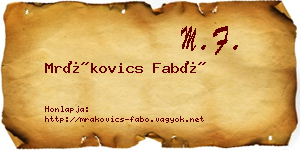 Mrákovics Fabó névjegykártya